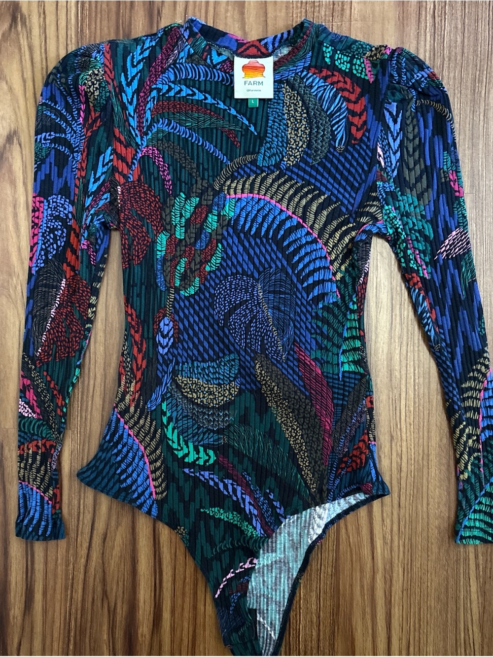 Farm Rio Amazonia Leaf Print Long Sleeve Bodysuit